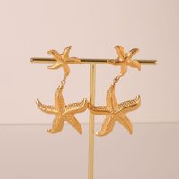 1 Pair Elegant Starfish Plating Stainless Steel 18k Gold Plated Drop Earrings main image 2