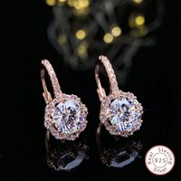 1 Pair Luxurious Round Inlay Sterling Silver Zircon Drop Earrings main image 4