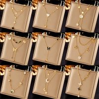 Ig Style Basic Star Moon Bow Knot Titanium Steel Enamel Plating Rhinestones Pendant Necklace main image 5