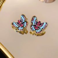 1 Pair Elegant Glam Butterfly Inlay Alloy Rhinestones Ear Studs sku image 1
