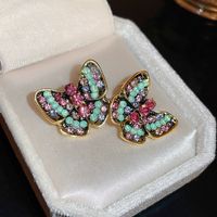 1 Pair Elegant Glam Butterfly Inlay Alloy Rhinestones Ear Studs main image 3