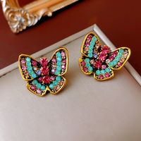 1 Pair Elegant Glam Butterfly Inlay Alloy Rhinestones Ear Studs main image 4