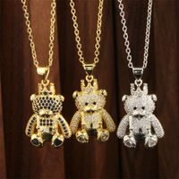 Factory In Stock European And American Style Love Bear Crown Pendant Necklace Personality Copper Inlaid Micro Diamond Clavicle Chain Accessories main image 1