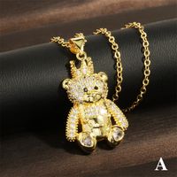 Factory In Stock European And American Style Love Bear Crown Pendant Necklace Personality Copper Inlaid Micro Diamond Clavicle Chain Accessories main image 7