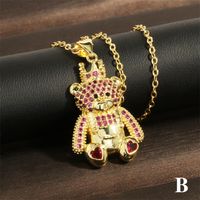 Factory In Stock European And American Style Love Bear Crown Pendant Necklace Personality Copper Inlaid Micro Diamond Clavicle Chain Accessories main image 4