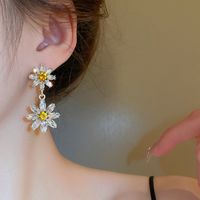 Wholesale Jewelry Simple Style Flower Alloy Zircon Inlay Drop Earrings main image 3