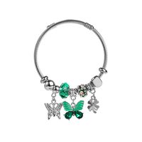 Elegant Cute Four Leaf Clover Heart Shape Butterfly Stainless Steel Alloy Beaded Inlay Rhinestones Bangle main image 2