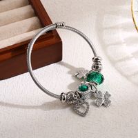 Elegant Cute Four Leaf Clover Heart Shape Butterfly Stainless Steel Alloy Beaded Inlay Rhinestones Bangle main image 3