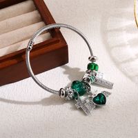 Elegant Cute Four Leaf Clover Heart Shape Butterfly Stainless Steel Alloy Beaded Inlay Rhinestones Bangle main image 4