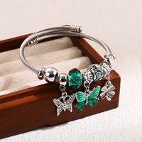 Elegant Cute Four Leaf Clover Heart Shape Butterfly Stainless Steel Alloy Beaded Inlay Rhinestones Bangle main image 6