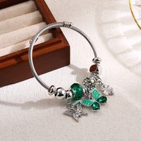 Elegant Cute Four Leaf Clover Heart Shape Butterfly Stainless Steel Alloy Beaded Inlay Rhinestones Bangle main image 5