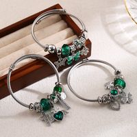 Elegant Cute Four Leaf Clover Heart Shape Butterfly Stainless Steel Alloy Beaded Inlay Rhinestones Bangle main image 1