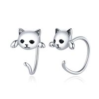 1 Pair Simple Style Cat Plating Inlay Sterling Silver Zircon Silver Plated Ear Studs sku image 1