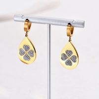 1 Pair Elegant Commute Oval Heart Shape Butterfly Plating Inlay 201 Stainless Steel Glass 18K Gold Plated Drop Earrings main image 3