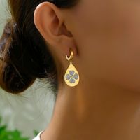 1 Pair Elegant Commute Oval Heart Shape Butterfly Plating Inlay 201 Stainless Steel Glass 18K Gold Plated Drop Earrings main image 9