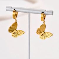 1 Pair Elegant Commute Oval Heart Shape Butterfly Plating Inlay 201 Stainless Steel Glass 18K Gold Plated Drop Earrings main image 6