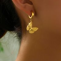 1 Pair Elegant Commute Oval Heart Shape Butterfly Plating Inlay 201 Stainless Steel Glass 18K Gold Plated Drop Earrings main image 4