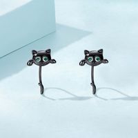1 Pair Simple Style Cat Plating Inlay Sterling Silver Zircon Silver Plated Ear Studs main image 1