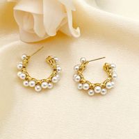 1 Pair Elegant Round Plating Inlay 304 Stainless Steel Artificial Pearls Gold Plated Ear Studs main image 1