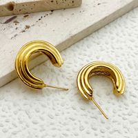 1 Pair Simple Style Lines Polishing Plating 304 Stainless Steel Gold Plated Ear Studs main image 3