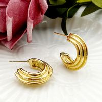 1 Pair Simple Style Lines Polishing Plating 304 Stainless Steel Gold Plated Ear Studs main image 1