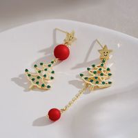 Wholesale Jewelry Christmas Christmas Tree Alloy Zircon Gold Plated Plating Inlay Drop Earrings main image 4