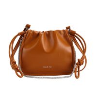 Women's Pu Leather Solid Color Elegant Bucket String Shoulder Bag Crossbody Bag sku image 1