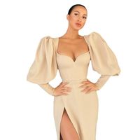 Party Dress Sexy Deep V Long Sleeve Solid Color Maxi Long Dress Banquet Party main image 4