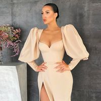 Party Dress Sexy Deep V Long Sleeve Solid Color Maxi Long Dress Banquet Party main image 3