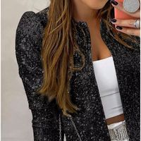 Women's Fashion Solid Color Sequins Zipper Coat main image 4