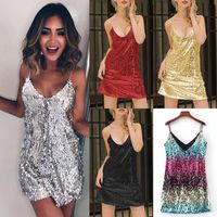 Women's Strap Dress Sexy Sling Collar Sequins Sleeveless Solid Color Above Knee Nightclub main image 1