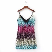 Women's Strap Dress Sexy Sling Collar Sequins Sleeveless Solid Color Above Knee Nightclub sku image 21