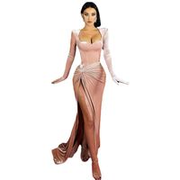 Party Dress Elegant Sexy V Neck Long Sleeve Solid Color Maxi Long Dress Banquet Party main image 2