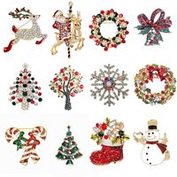 Christmas Brooch Crutches Elk Snowflake Snowman Christmas Tree Wreath Bell Boots Pin Corsage Hot Sale main image 1