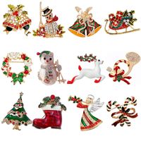 Christmas Brooch Crutches Elk Snowflake Snowman Christmas Tree Wreath Bell Boots Pin Corsage Hot Sale sku image 60