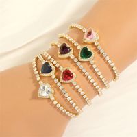 Cute Sweet Heart Shape Copper Plating Inlay Zircon 18k Gold Plated Jewelry Set main image 7