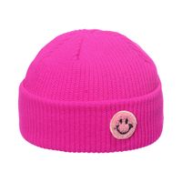Autumn And Winter Woolen Hat Men's Trendy Japanese And Korean Yupi Knitted Warm Smiley Face Patch Chinese Landlord Hat Candy Color Skullcap Women sku image 10