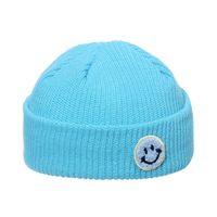 Autumn And Winter Woolen Hat Men's Trendy Japanese And Korean Yupi Knitted Warm Smiley Face Patch Chinese Landlord Hat Candy Color Skullcap Women sku image 3
