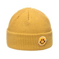 Autumn And Winter Woolen Hat Men's Trendy Japanese And Korean Yupi Knitted Warm Smiley Face Patch Chinese Landlord Hat Candy Color Skullcap Women sku image 1