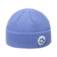 Autumn And Winter Woolen Hat Men's Trendy Japanese And Korean Yupi Knitted Warm Smiley Face Patch Chinese Landlord Hat Candy Color Skullcap Women sku image 4