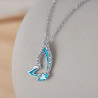 Simple Style Classic Style British Style Animal Butterfly Sterling Silver White Gold Plated Rhodium Plated Silver Plated Handmade Zircon Pendant Necklace In Bulk main image 7