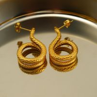 1 Pair Elegant Retro Snake Polishing Plating Stainless Steel 18K Gold Plated Ear Studs main image 3