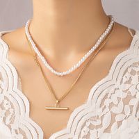 Simple Style Geometric Imitation Pearl Alloy Plating Women's Layered Necklaces main image 1