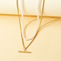 Simple Style Geometric Imitation Pearl Alloy Plating Women's Layered Necklaces main image 3