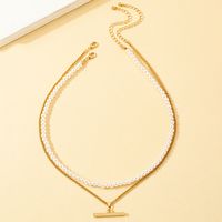 Simple Style Geometric Imitation Pearl Alloy Plating Women's Layered Necklaces main image 4