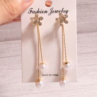 1 Pair Elegant Glam Luxurious Tassel Flower Inlay Alloy Rhinestones Pearl Drop Earrings main image 2