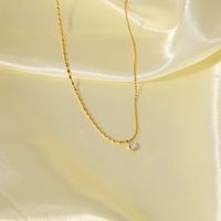 Stainless Steel 18K Gold Plated Simple Style Plating Inlay Solid Color Rhinestones Pendant Necklace main image 5
