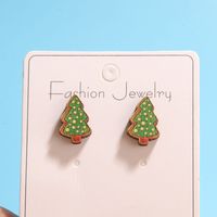 1 Set Cute Simple Style Christmas Tree Santa Claus Sock Printing Wood Ear Studs main image 4