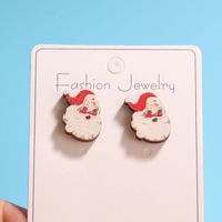 1 Set Cute Simple Style Christmas Tree Santa Claus Sock Printing Wood Ear Studs main image 8