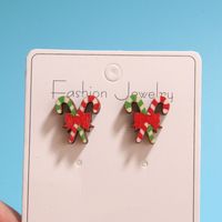 1 Set Cute Simple Style Christmas Tree Santa Claus Sock Printing Wood Ear Studs main image 7